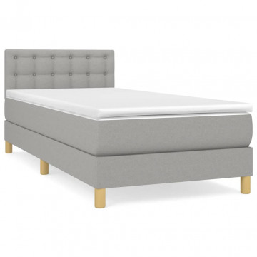 Pat box spring cu saltea, gri deschis, 90x200 cm, textil - Img 2