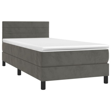 Pat box spring cu saltea, gri închis, 100x200 cm, catifea - Img 3