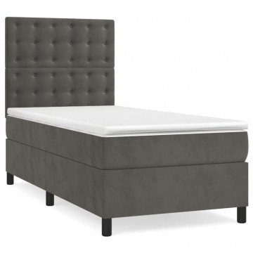 Pat box spring cu saltea, gri închis, 100x200 cm, catifea - Img 2