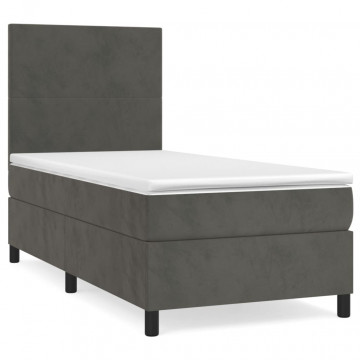 Pat box spring cu saltea, gri închis, 100x200 cm, catifea - Img 2