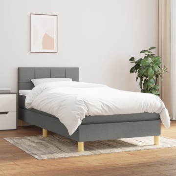Pat box spring cu saltea, gri închis, 100x200 cm, textil - Img 1