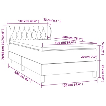 Pat box spring cu saltea, gri închis, 100x200 cm, textil - Img 6