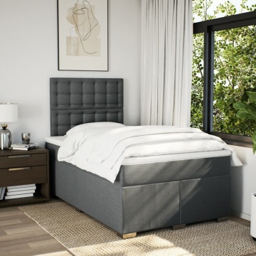 Pat box spring cu saltea, gri închis, 120x190 cm, textil - Img 3