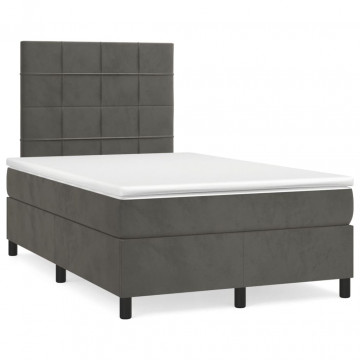Pat box spring cu saltea, gri închis, 120x200 cm, catifea - Img 2