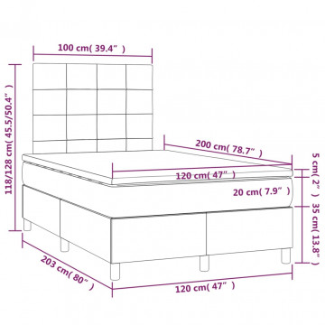 Pat box spring cu saltea, gri închis, 120x200 cm, catifea - Img 5
