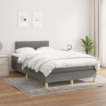 Pat box spring cu saltea, gri închis, 120x200 cm, textil - Img 1