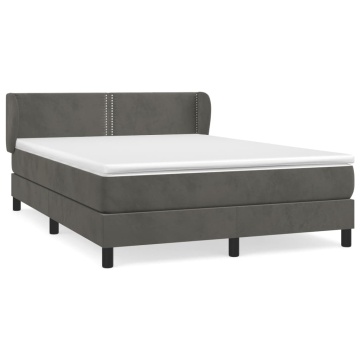 Pat box spring cu saltea, gri închis, 140x190 cm, catifea - Img 2
