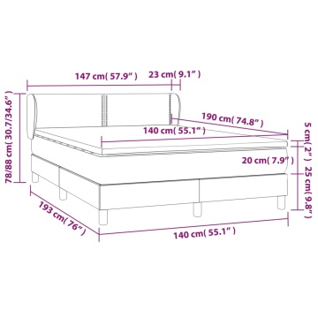 Pat box spring cu saltea, gri închis, 140x190 cm, catifea - Img 6