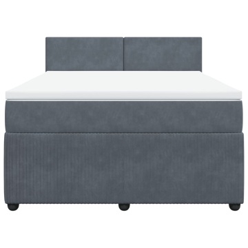 Pat box spring cu saltea, gri închis, 140x190 cm, catifea - Img 4