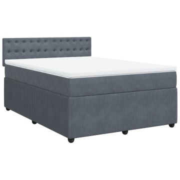 Pat box spring cu saltea, gri închis, 140x190 cm, catifea - Img 3