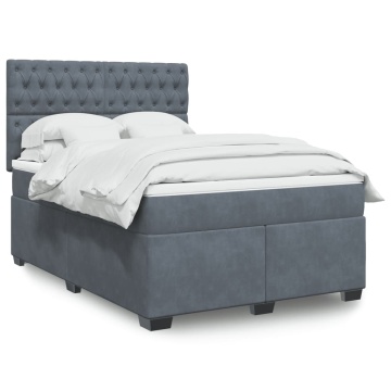 Pat box spring cu saltea, gri închis, 140x190 cm, catifea - Img 1