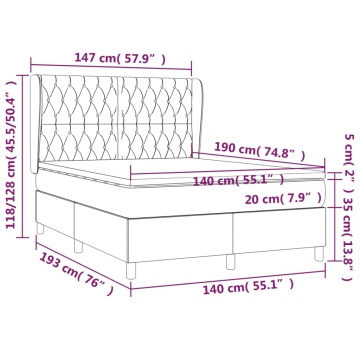 Pat box spring cu saltea, gri închis, 140x190 cm, catifea - Img 6