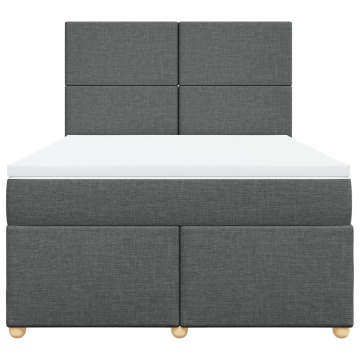Pat box spring cu saltea, gri închis, 140x190 cm, textil - Img 4