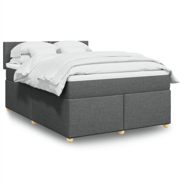 Pat box spring cu saltea, gri închis, 140x190 cm, textil - Img 1