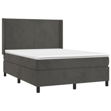 Pat box spring cu saltea, gri închis, 140x200 cm, catifea - Img 3