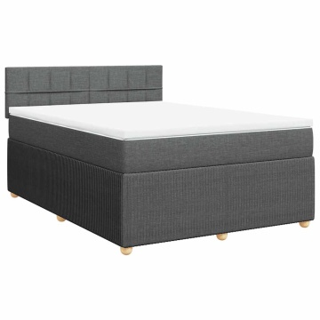 Pat box spring cu saltea, gri închis, 140x200 cm, textil - Img 2