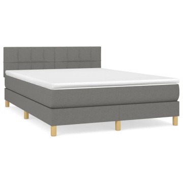 Pat box spring cu saltea, gri închis, 140x200 cm, textil - Img 2