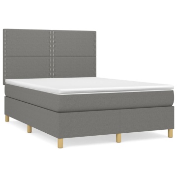 Pat box spring cu saltea, gri închis, 140x200 cm, textil - Img 2