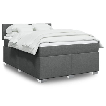 Pat box spring cu saltea, gri închis, 140x200 cm, textil - Img 1