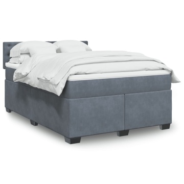 Pat box spring cu saltea, gri închis, 160x200 cm, catifea - Img 1