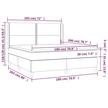 Pat box spring cu saltea, gri închis, 180x200 cm, catifea - Img 6