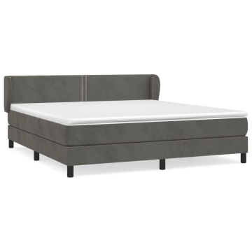 Pat box spring cu saltea, gri închis, 180x200 cm, catifea - Img 2