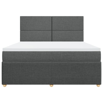 Pat box spring cu saltea, gri închis, 180x200 cm, textil - Img 4