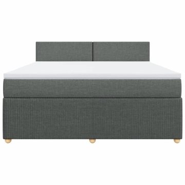 Pat box spring cu saltea, gri închis, 180x200 cm, textil - Img 4