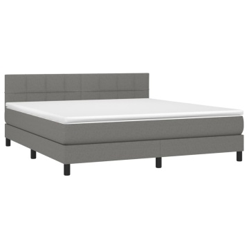 Pat box spring cu saltea, gri închis, 180x200 cm, textil - Img 3