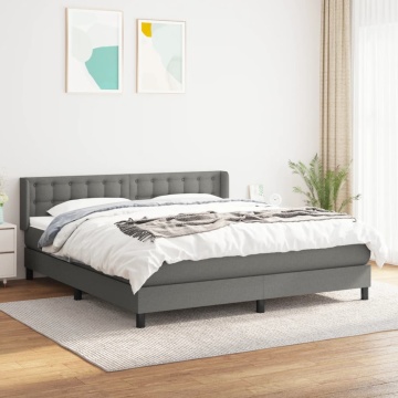 Pat box spring cu saltea, gri închis, 180x200 cm, textil - Img 1