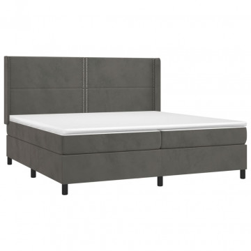 Pat box spring cu saltea, gri închis, 200x200 cm, catifea - Img 3