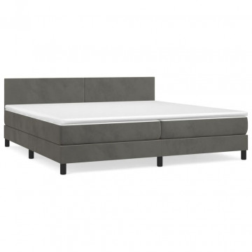 Pat box spring cu saltea, gri închis, 200x200 cm, catifea - Img 2