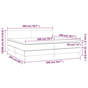 Pat box spring cu saltea, gri închis, 200x200 cm, catifea - Img 6