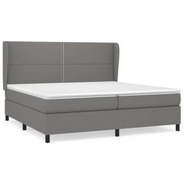 Pat box spring cu saltea, gri închis, 200x200 cm, textil - Img 2