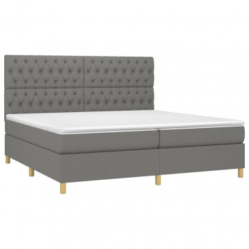 Pat box spring cu saltea, gri închis, 200x200 cm, textil - Img 3