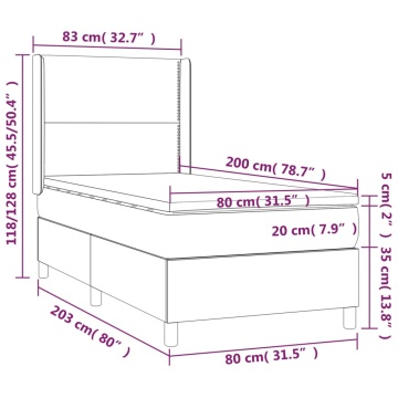 Pat box spring cu saltea, gri închis, 80x200 cm, catifea - Img 6