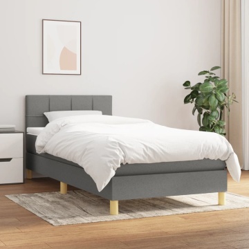 Pat box spring cu saltea, gri închis, 80x200 cm, textil - Img 1