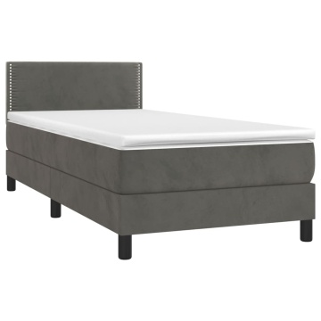 Pat box spring cu saltea, gri închis, 90x190 cm, catifea - Img 3
