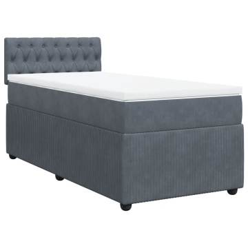 Pat box spring cu saltea, gri închis, 90x190 cm, catifea - Img 2