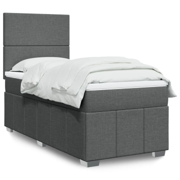 Pat box spring cu saltea, gri închis, 90x190 cm, textil - Img 1