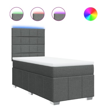 Pat box spring cu saltea, gri închis, 90x190 cm, textil - Img 2