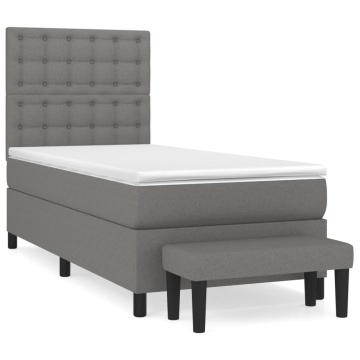 Pat box spring cu saltea, gri închis, 90x190 cm, textil - Img 2