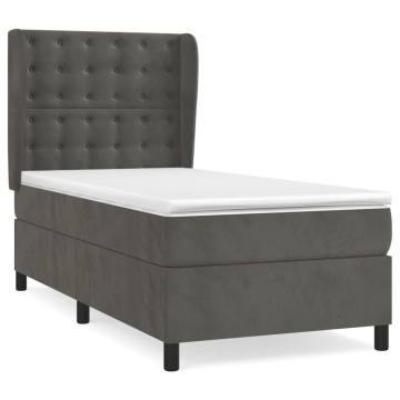 Pat box spring cu saltea, gri închis, 90x200 cm, catifea - Img 2