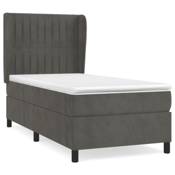 Pat box spring cu saltea, gri închis, 90x200 cm, catifea - Img 2