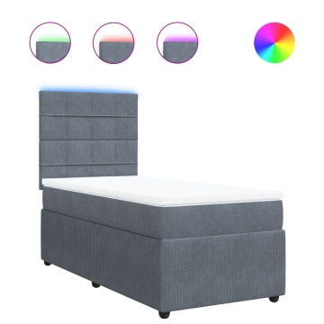 Pat box spring cu saltea, gri închis, 90x200 cm, catifea - Img 2