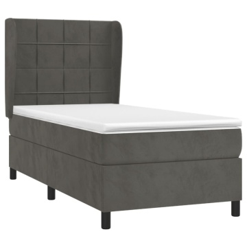 Pat box spring cu saltea, gri închis, 90x200 cm, catifea - Img 3