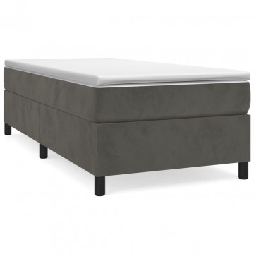 Pat box spring cu saltea, gri închis, 90x200 cm, catifea - Img 2