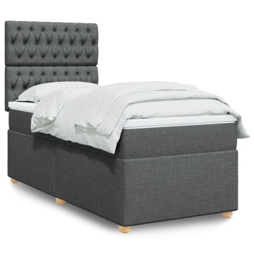 Pat box spring cu saltea, gri închis, 90x200 cm, textil - Img 1