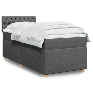Pat box spring cu saltea, gri închis, 90x200 cm, textil - Img 1