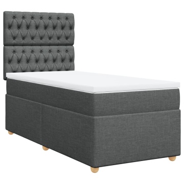 Pat box spring cu saltea, gri închis, 90x200 cm, textil - Img 2